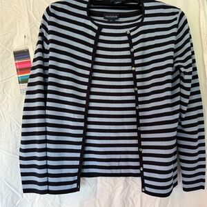 Ann Taylor Black and Light Blue Striped Cardigan and Shell Set